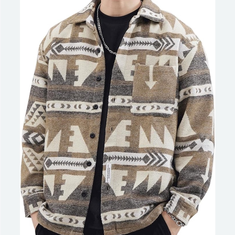 Men's Patterned Jacket - Brown and Cream